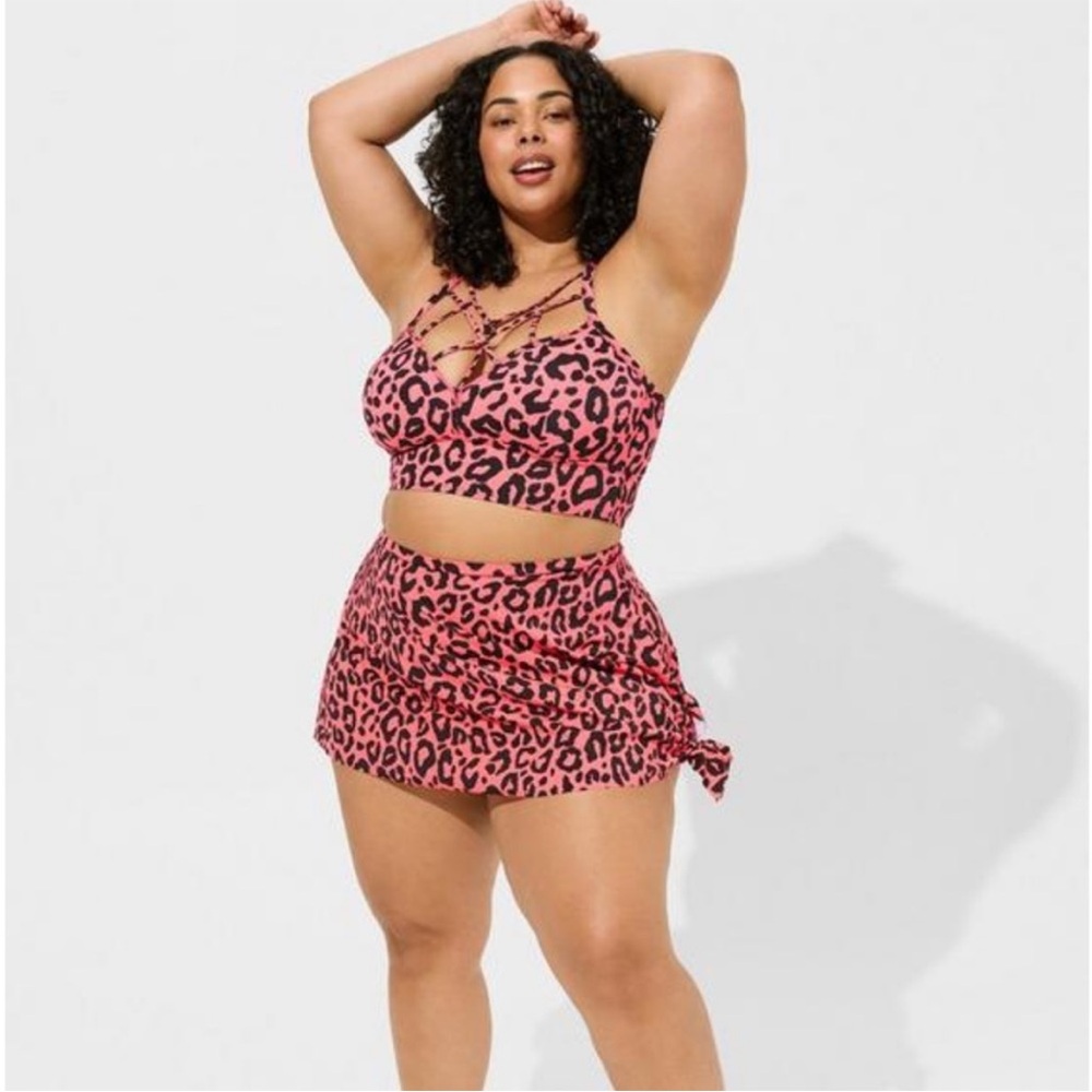 New! Set Torrid sz 3 Leopard Cheetah Neon Blush Bathing Swim Suit Top Bottom 3X